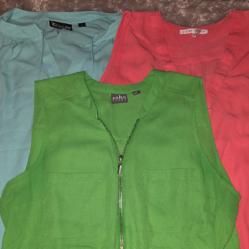 Sleeveless Tops In Green, Coral, & Light Turquoise